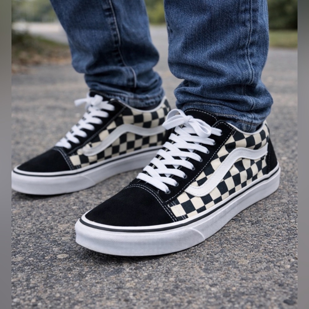 Vans Premium Old Skool Checkerboard Black & White Sneaker Shoe Men 6 Women 7.5